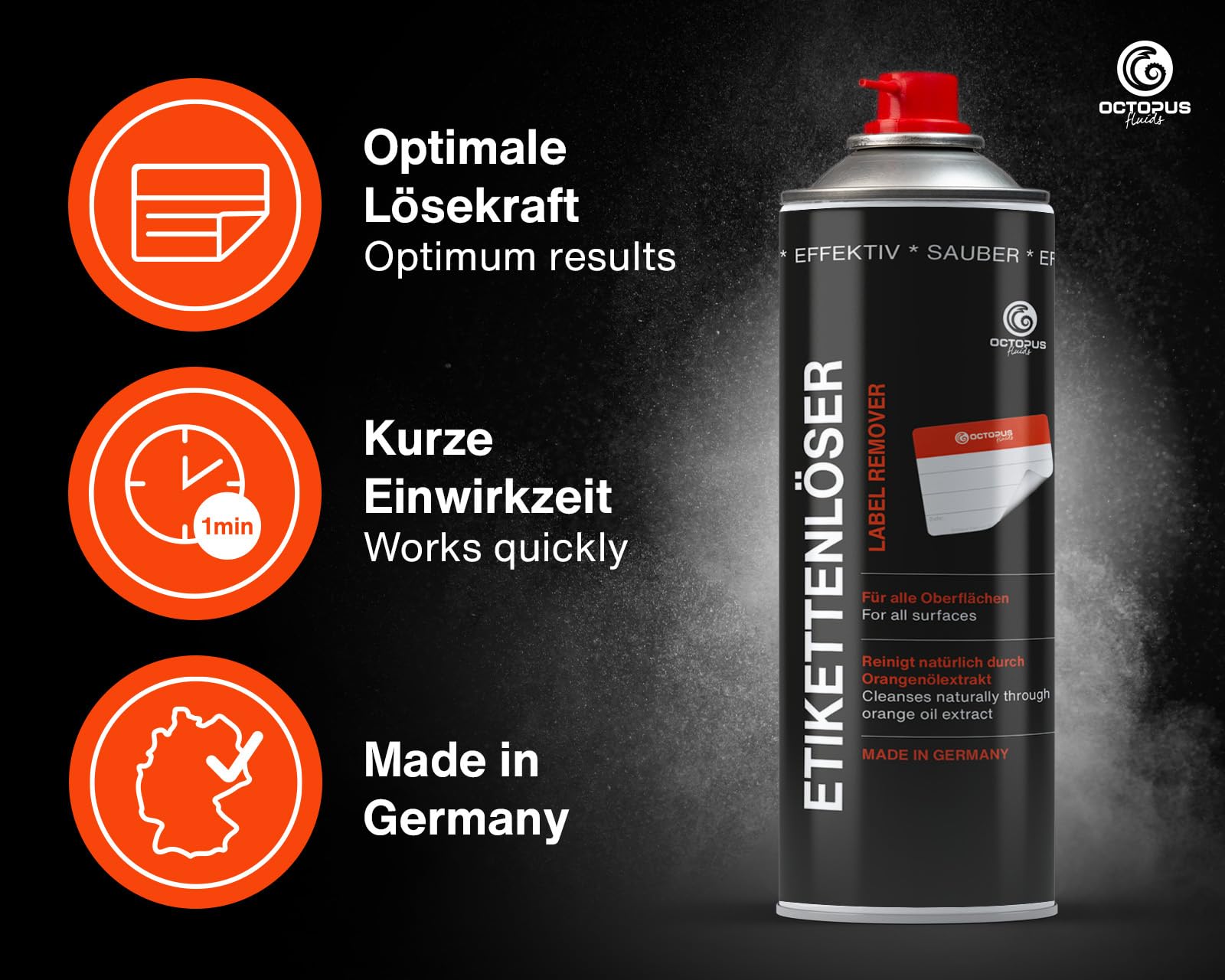 Octopus środek do usuwania etykiet i kleju w sprayu, środek do usuwania uporczywych pozostałości, z olejkiem pomarańczowym – 200 ml