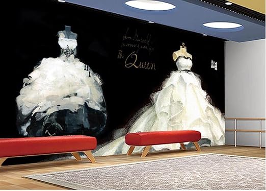 Amazon 壁紙衣料品店壁紙ウェディングドレスクリエイティブソファ背景壁レジャーバースタジオファッション壁画 3d 300x210cm 壁紙