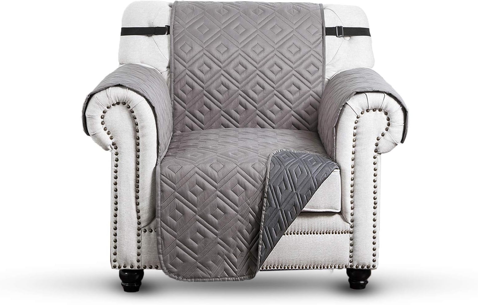 Sofa Cover 1 Seater - Water Resistant Sofa Slipcovers, Light Grey & Dark Grey Non Slip Sofa Protectors from Pets/Dogs & Kids, Reversible Sofa Covers with Adjustable Elastic Straps and Hooks