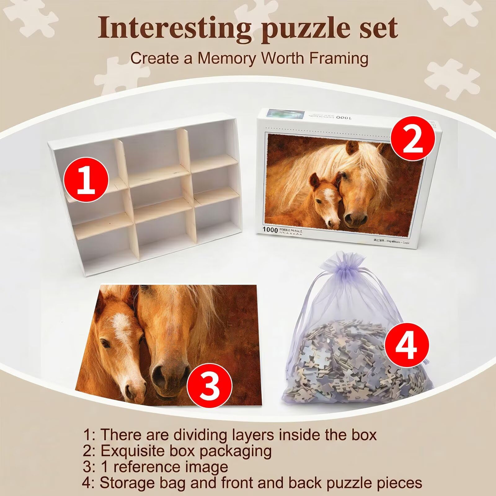 Puzzle 5000 Pezzi Classici, Puzzle Carino cavallo 156 x 105 cm, Gioco Educativo e Antistress in Legno con Poster Incluso, Ttività DIY per Famiglia, Regalo per Appassionati, Decor Parete Casa, f0-567