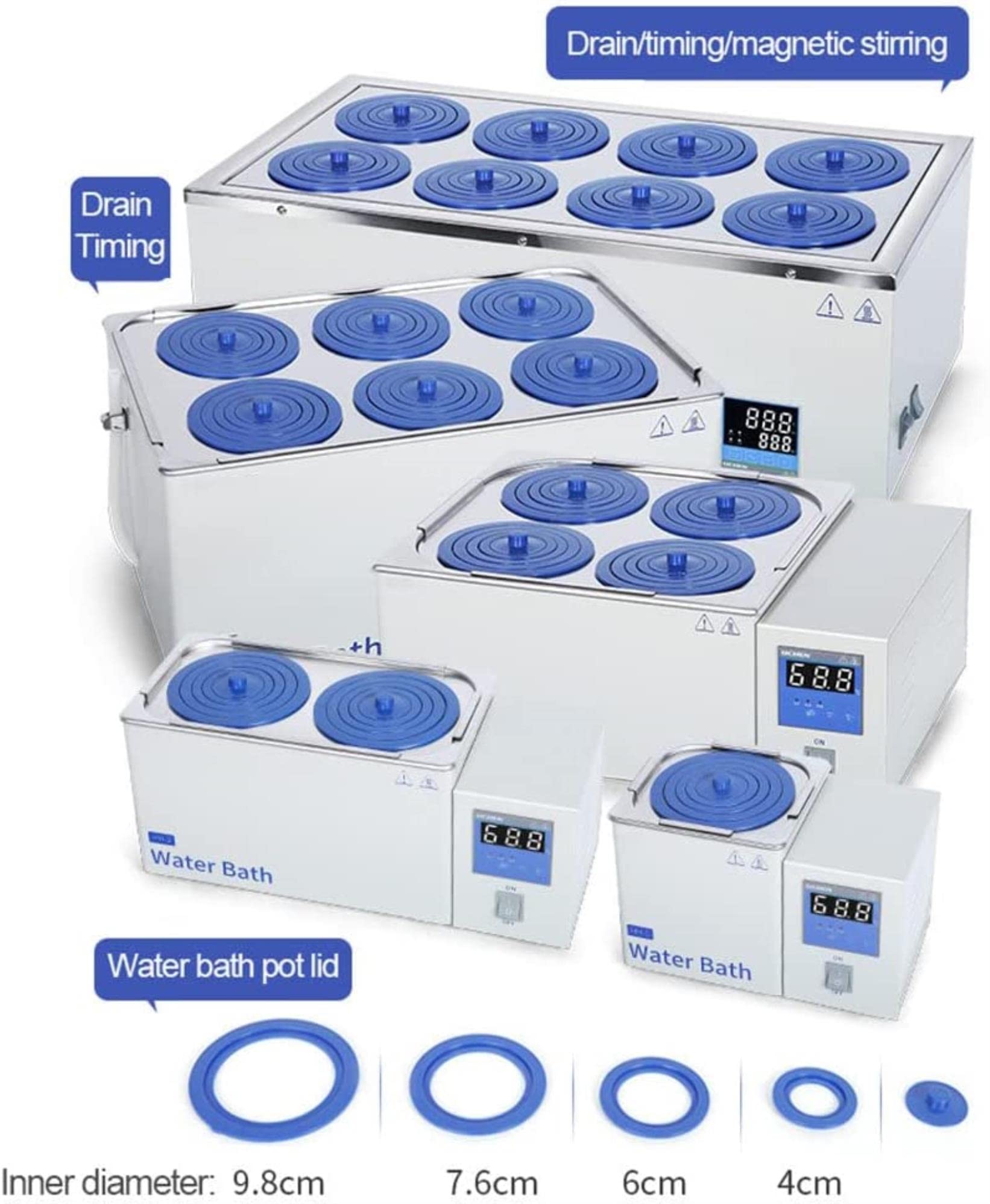 Baño María termostático digital de laboratorio, 1/2/4/6/8 orificios, con calentamiento eléctrico, volumen: 3 L/6,5 L/14 L/22 L/24 L, temperatura ambiente hasta 100 °C, incrementos de 1 °C, para uso