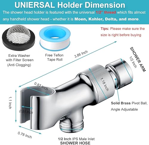 Miniatura 5 de Soporte de cabezal de ducha de metal para cabezal de ducha de mano, soporte de brazo de ducha ajustable para conectar el brazo de ducha y la