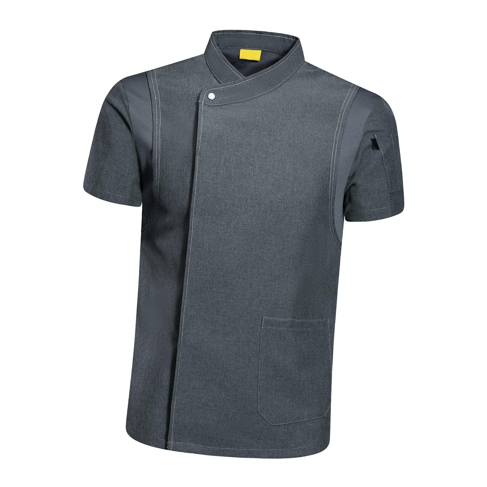 Colcolo Kochjacke Unisex Koch Uniform Kurzarm Jacke Arbeitskleidung mit Knopfverschluss Und Brusttasche Aus Atmungsaktivem Stoff für Restaurant Hotel Küche Ga, Grau XXL