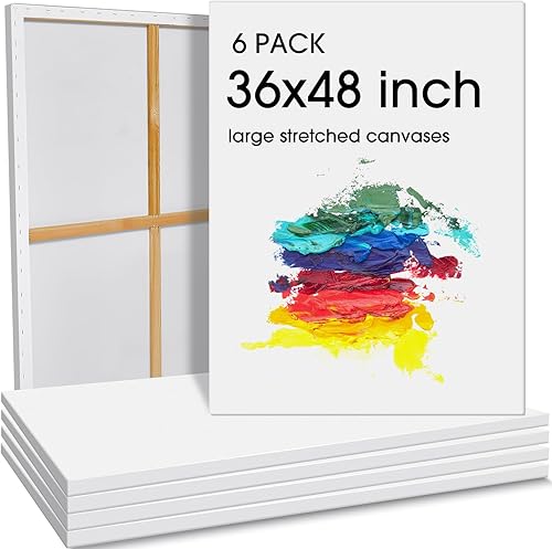 Sherr 6 lienzos grandes de 36 x 48 pulgadas para pintar lienzos de algodón estirados en blanco, lienzos blancos con triple imprimación, perfil,