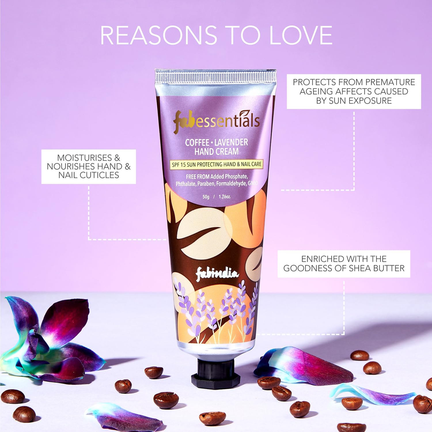 Fabessentials Coffee Lavender Hand Cream with SPF 15 - 50gm | Shea Butter | Protects from Premature Ageing | Moisturises & Nourishes Hand & Nail Cuticles | Hand Cream for Women & Men | Hand Moisturizer | Hand Cream for Dry and Rough Hands - Image 2 thumbnail