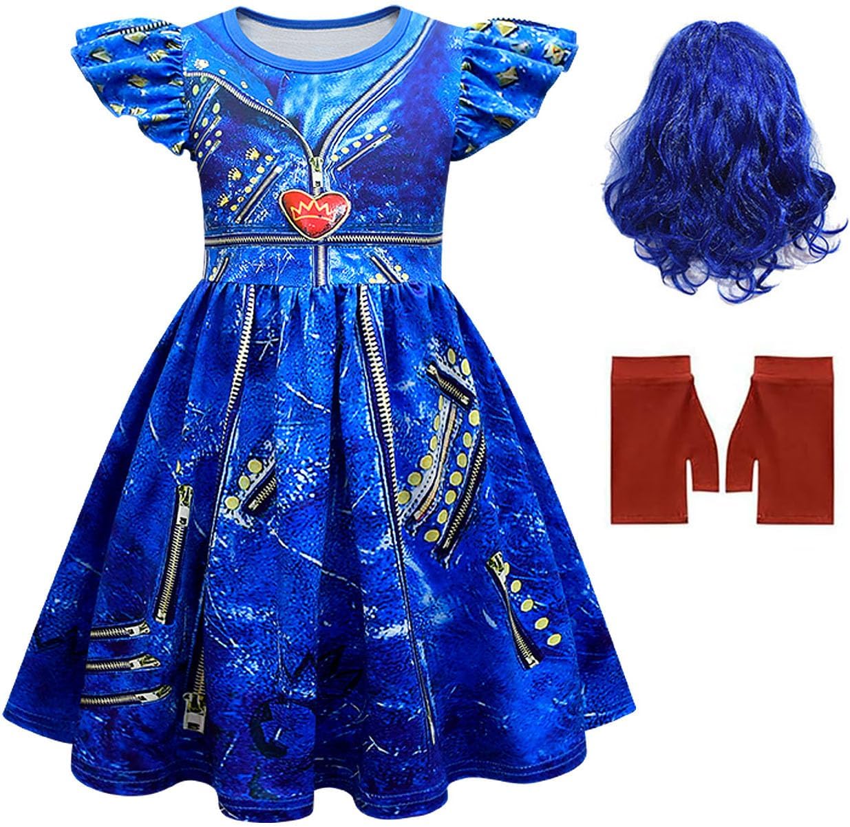 Princess Costume Dress for Girls Halloween Cosplay Outfits with Wig and Gloves4-10Y