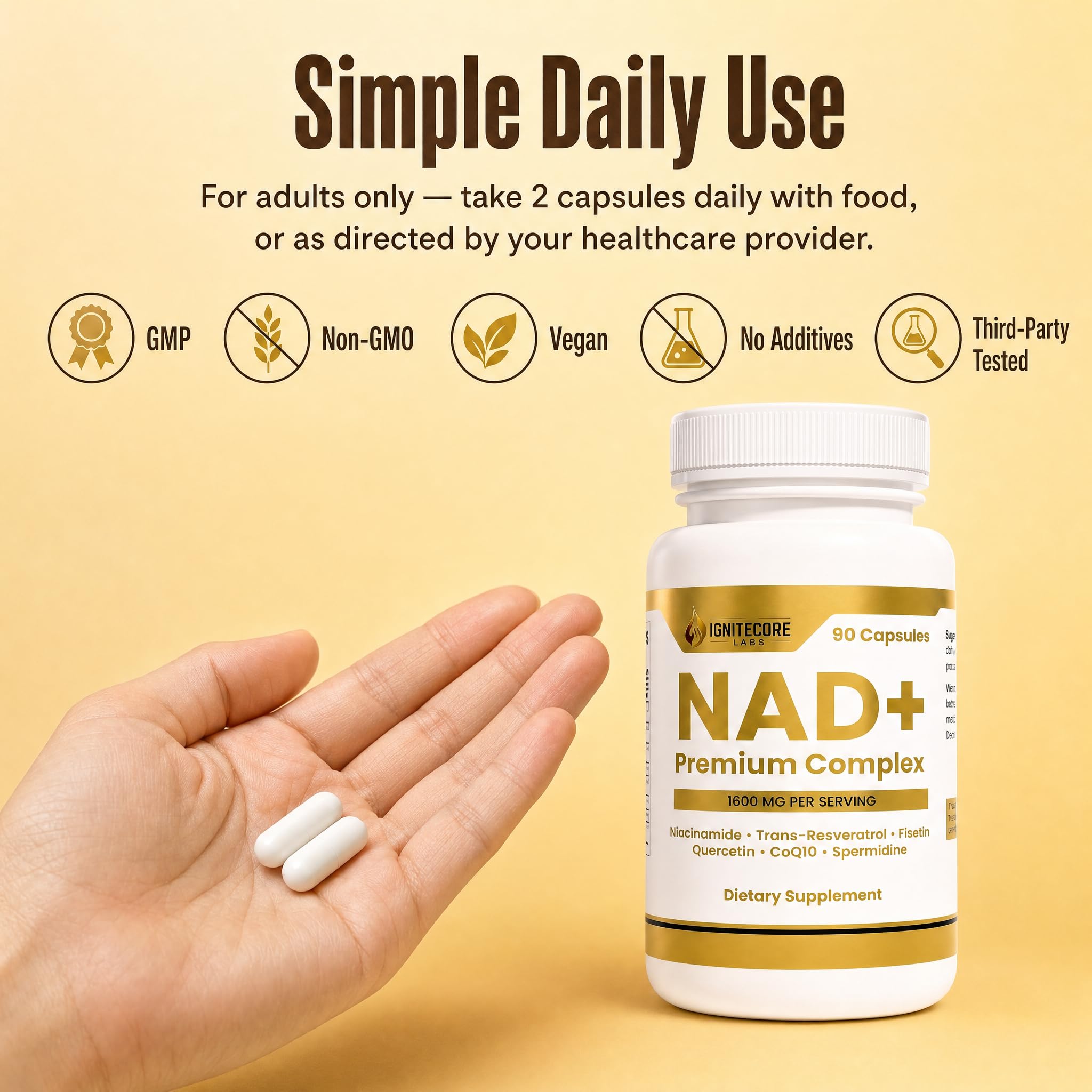 NAD+ Supplement with Spermidine, Fisetin & Trans-Resveratrol - Niacinamide 500mg Vitamin B3, Quercetin, Luteolin, CoQ10, Glycine - Healthy Aging & Cellular Energy for Women & Men, Vegan, 90 Capsules — Amazon image 7