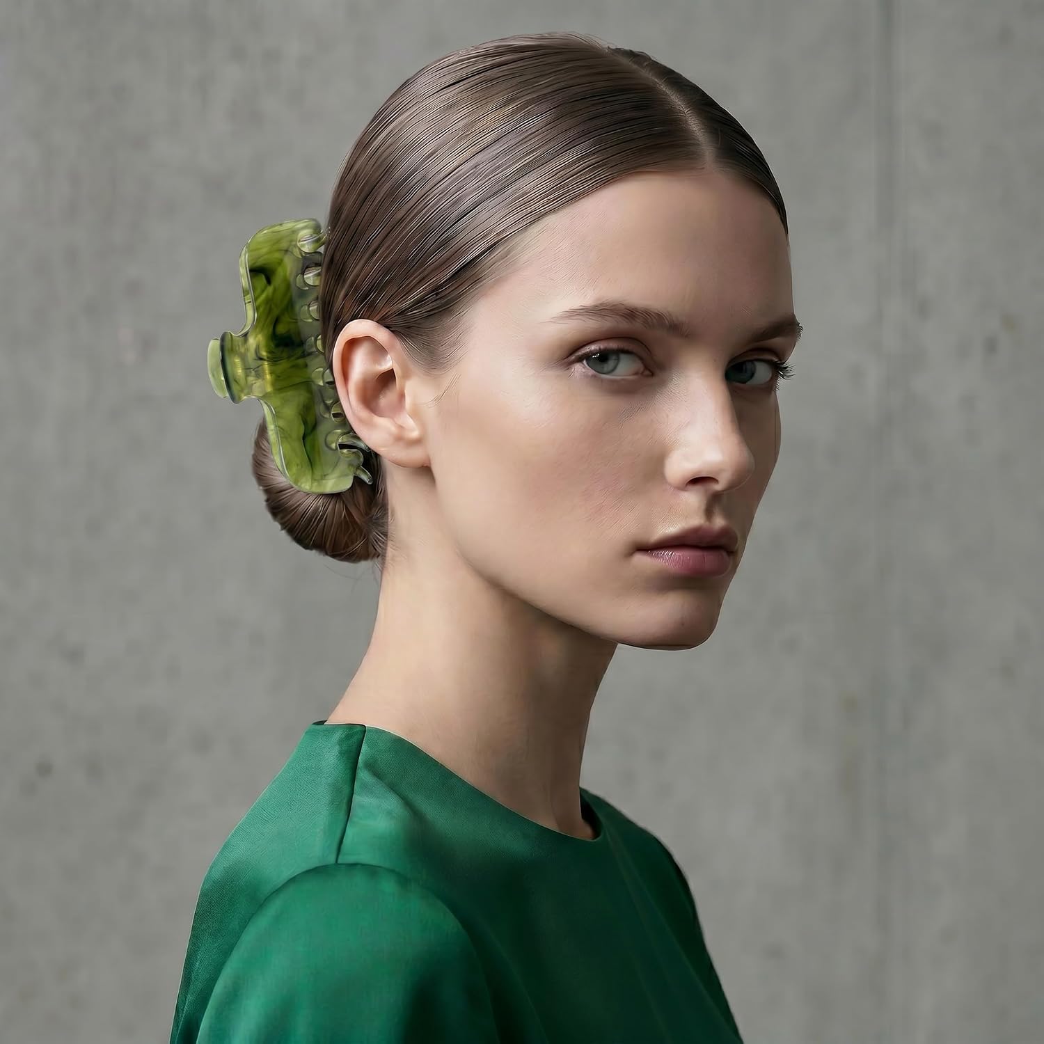 4 Inch Large Acetate Claw Clip for Women,Green Hair Clip | Rectangle Square Jaw Clips, Non Slip Firm Grip Hair Accessories Suitable for Fine Thick Hair
