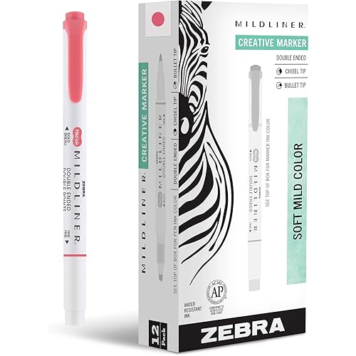 Zebra Pen Mildliner Dual-Tip Highlighters, Broad and Fine Tips, Ideal for Bible Highlighting, No Bleed, School Supplies, Teacher Supplies, and Office Supplies, Mild Red Ink, 12-Pack (78130upc)