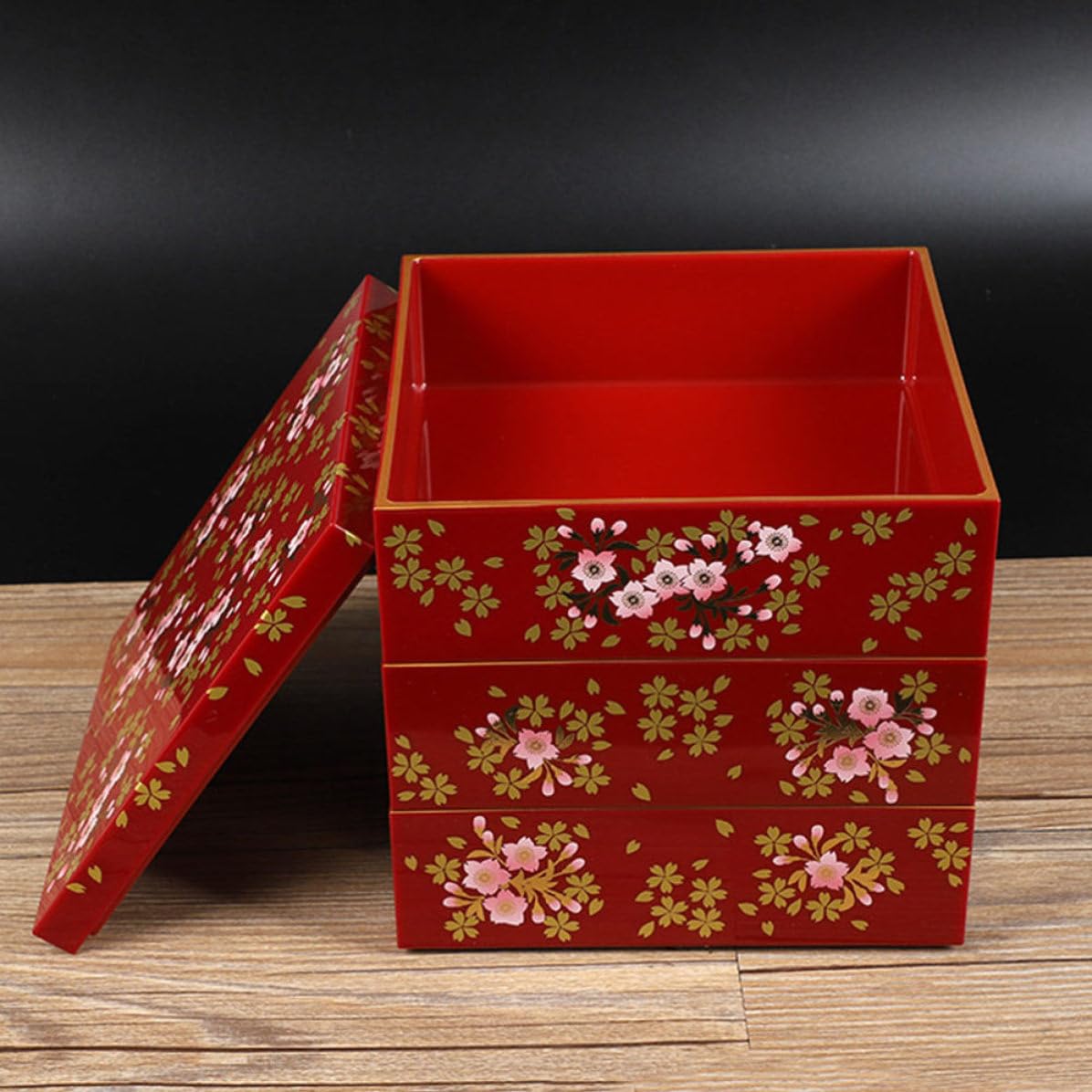 GALPADA Contenitore Sushi Stile Giapponese a Tre Strati in Plastica Rossa