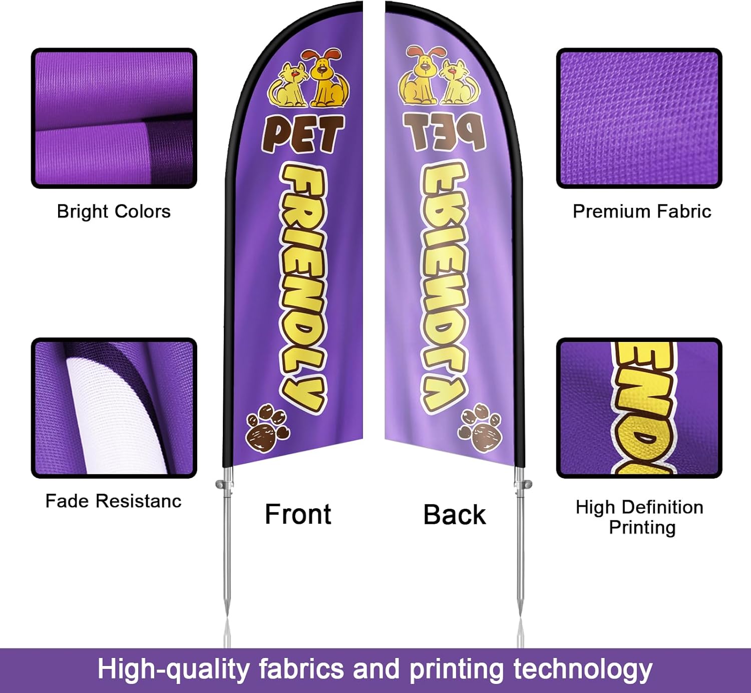 Pet Friendly Flag for Business, Pet Friendly Signs, 8FT Polyester Advertising Swooper Flag with Aluminium Alloy Flag Pole Kit, Stainless Steel, Ground Spike, Portable Bag