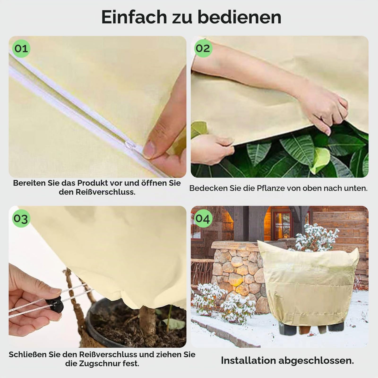 Pflanzenschutz Winter 250 x 360cm Winterschutz für KüBelpflanzen 80 g/m² | Winterschutz für Pflanzen Atmungsaktiv mit ReißVerschluss und Zugband, für Baum Palmen überwinterung Cremefarben