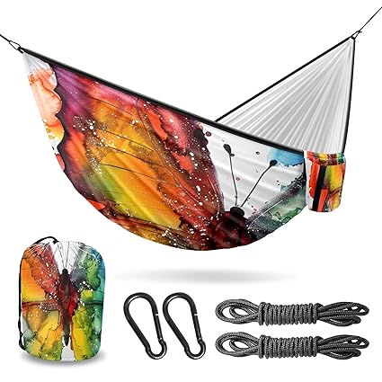 Vigetue Camping Hammock Double & Single Portable Hammocks with 2 Tree Straps, Great for Hiking,Backpacking,Hunting,Outdoor,Beach,Camping, Butterfly (19)