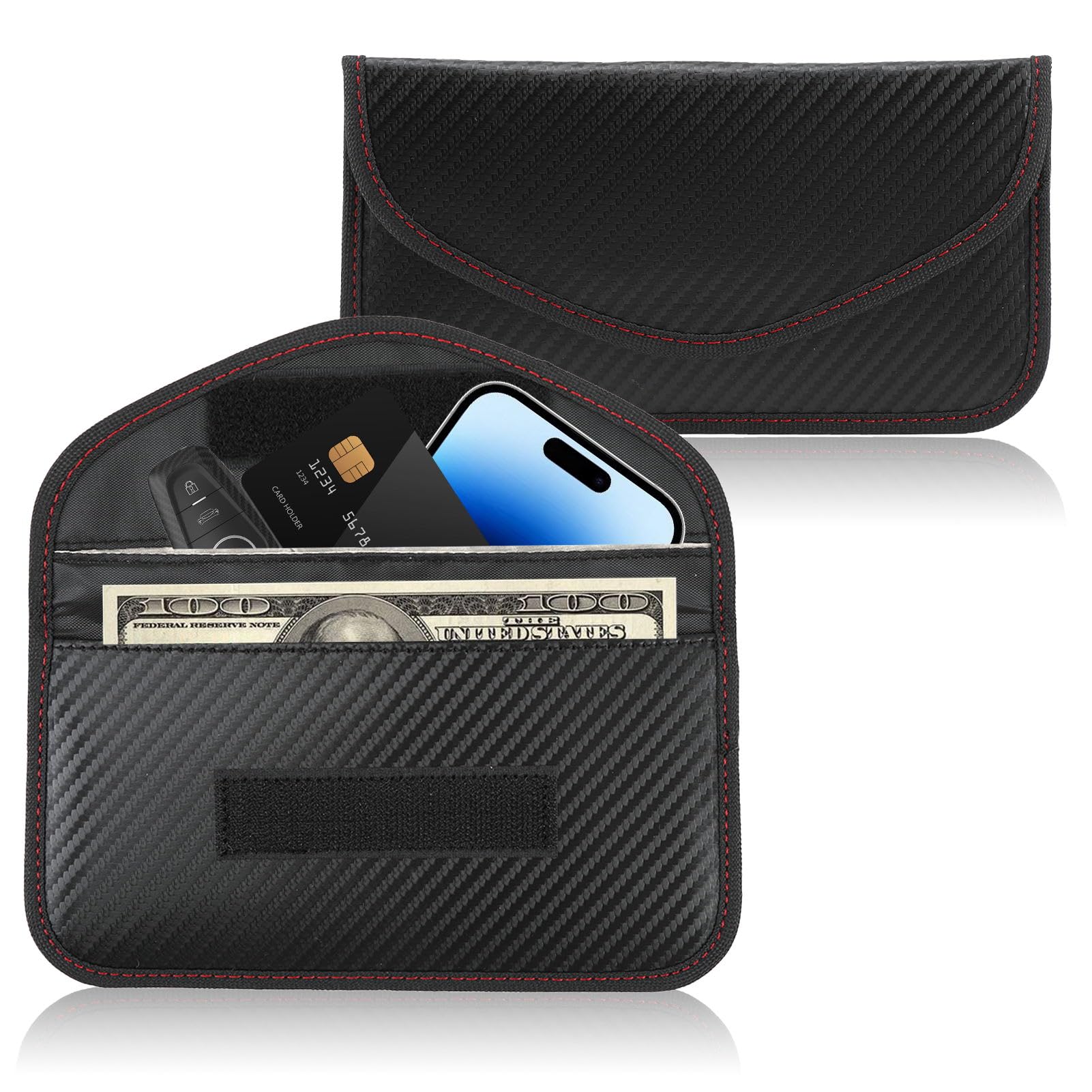 Car Keys Signal Blocker Pouch 2 Pack, Faraday Bag Keyless Signal Blocking Key Case, RFID Blocker Key Fob Protection Pouch for Car Securit, Stylish Anti-Theft Car Key Case, Jammer Signal Blocker