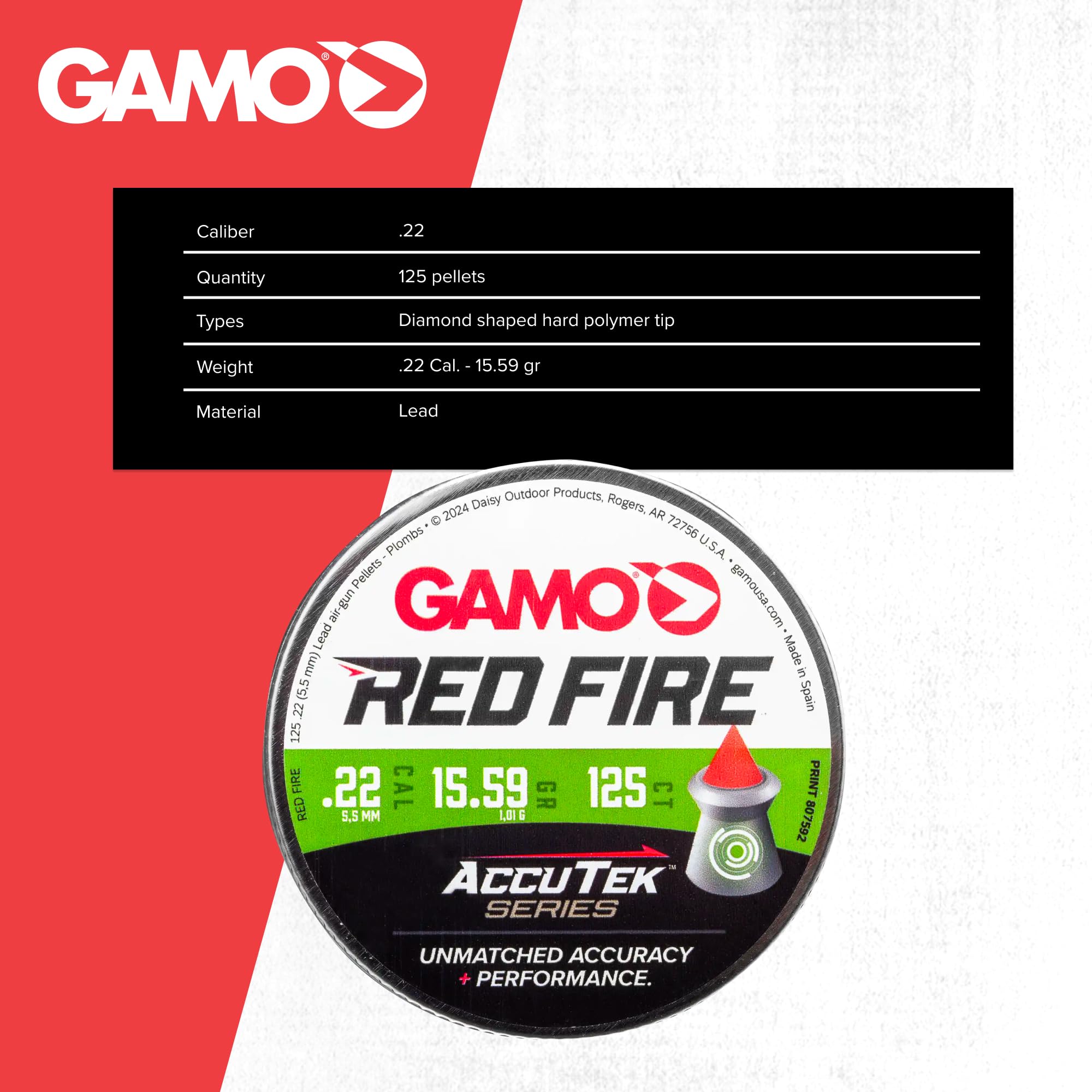 Gamo 632270454 Red Fire Pellets .22 Cal. Tins of 125 - Blister Pk