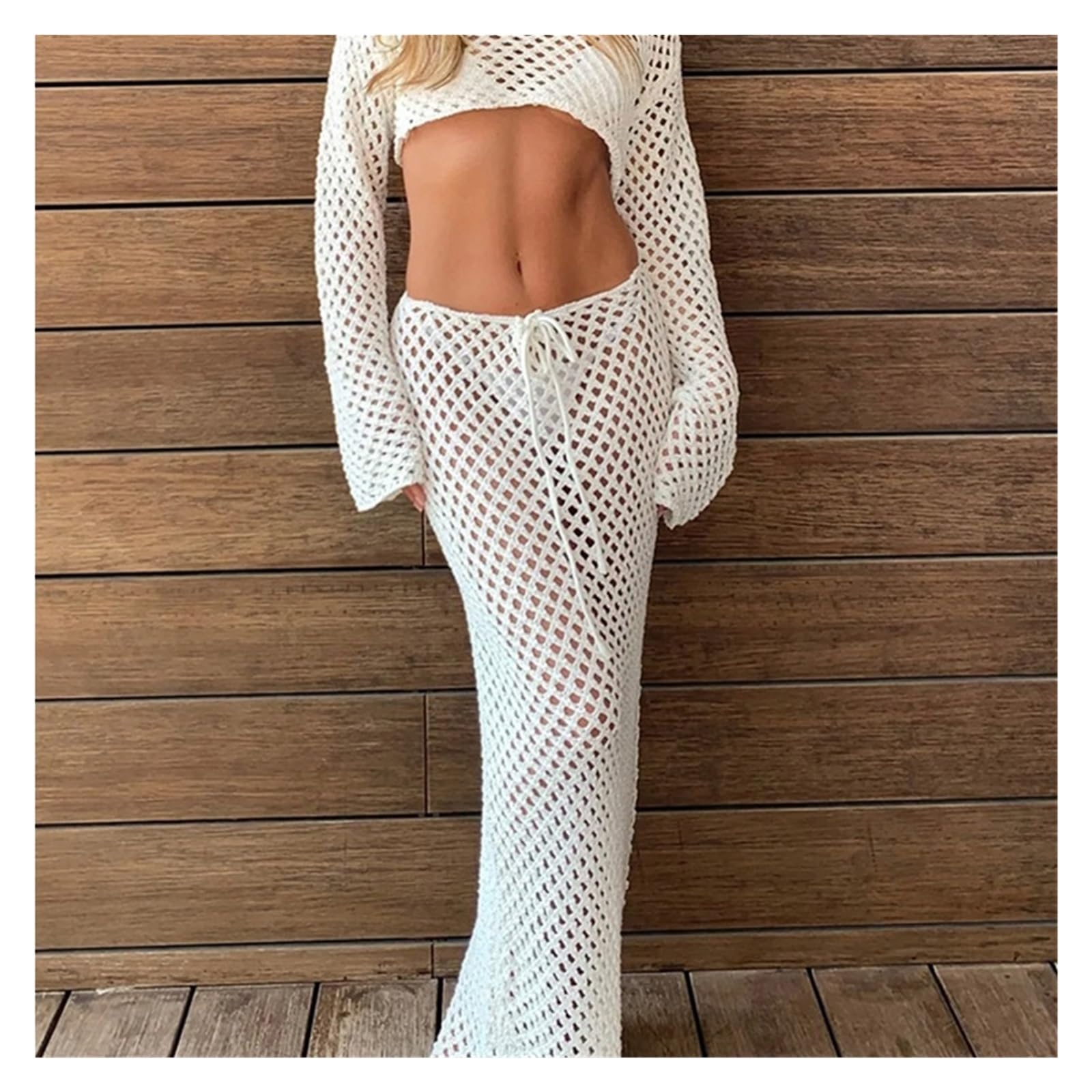 Paréo Ensemble Cache-Maillot Haut en Tricot à épaules dénudées et Jupe Longue for la Plage Piscine pour Piscine