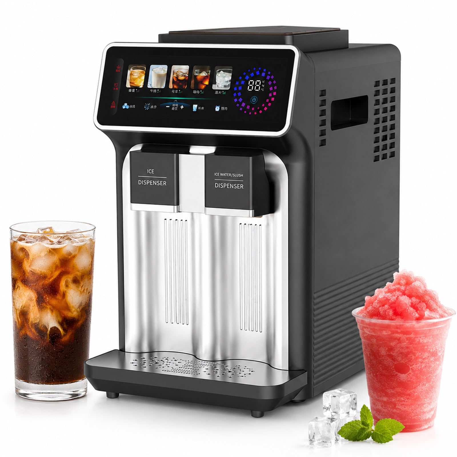 lilishangmao 3-in-1 Ice Maker Machine, Countertop Ice Cube Maker with Cold Water Dispenser, 12 Cubes per Batch, 15kg/24H Ice Output, Touch Control for Drinks, Coffee, Cocktails