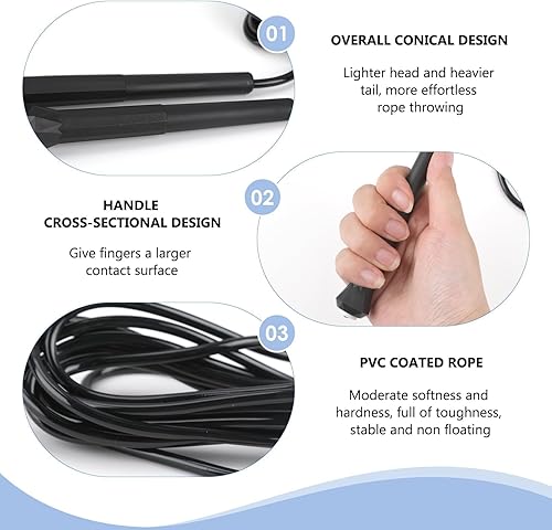 Miniatura 5 de 10 ft Speed Jump Rope with Handle, Adjustable Skipping Rope for Men Women, 3 oz Ultra-light Professional Fitness Boxing Cross Fit Exercises Gym