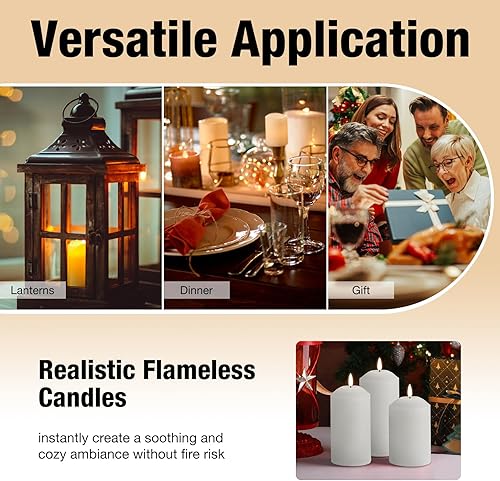 Miniatura 5 de Eywamage Velas de pilar sin llama blancas con control remoto, velas LED parpadeantes con batería, cera real, juego de 3