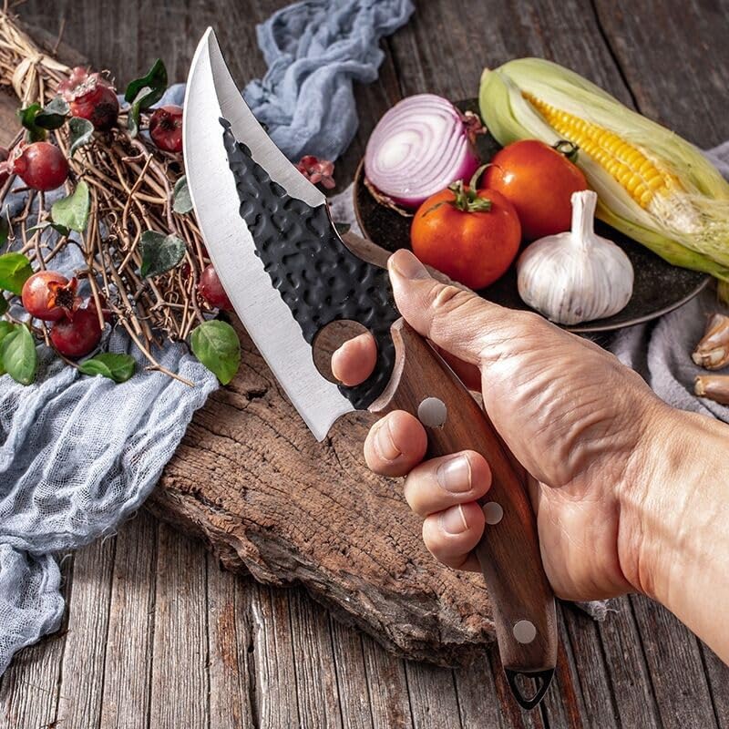Meat Cleaver, 6 Inch Ring Slaughtering Knife Slaughtering Fish Pig Sheep Pork Cutting Small Cutlass Cutting Meat Evisceration Skinning Knife With Sheath (Color : B)