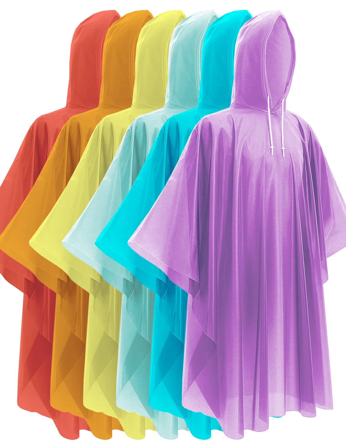 Hitituto Rain Ponchos Family Pack Kids– 6Pack Disposable Poncho with Hood, Clear & Assorted Colors, Home Survival Kits