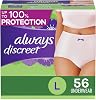 Always Discreet Adult Incontinence & Postpartum Incontinence Underwear for Women, Large, Maximum Protection, Disposable, 28 Count x 2 Pack 56 Count Total Packaging May Vary