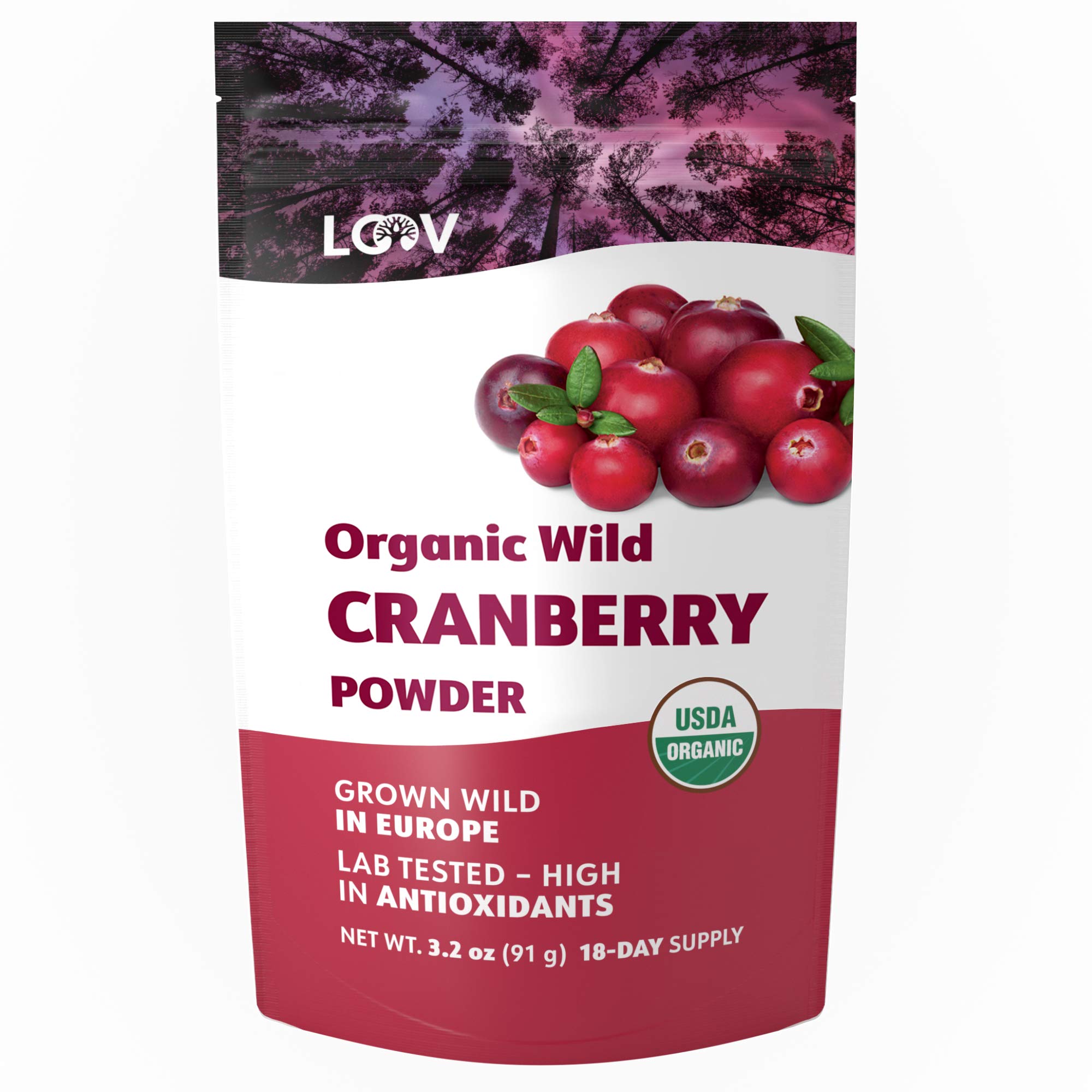 Organic Freeze-Dried Cranberry Powder – Pure, 100% Natural Wild Whole Fruit, Certified Organic from Nordic Forests – Non-GMO, No Added Sugar – 3.2oz (18 Servings)