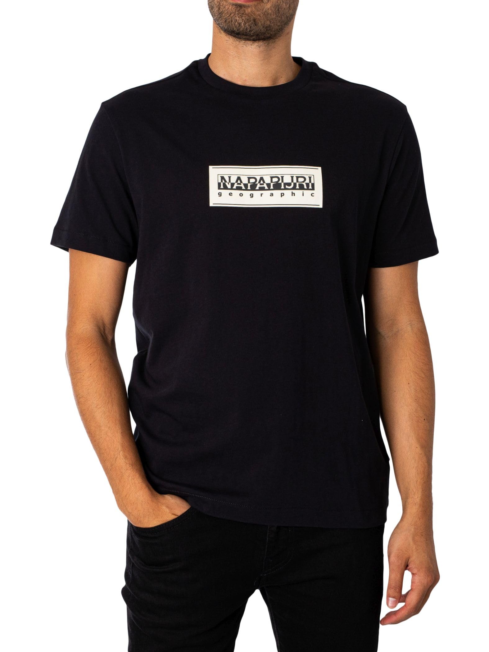 Napapijri Men's Black Nap Box Logo Short Sleeve T-Shirt in Size L, Sports Direct