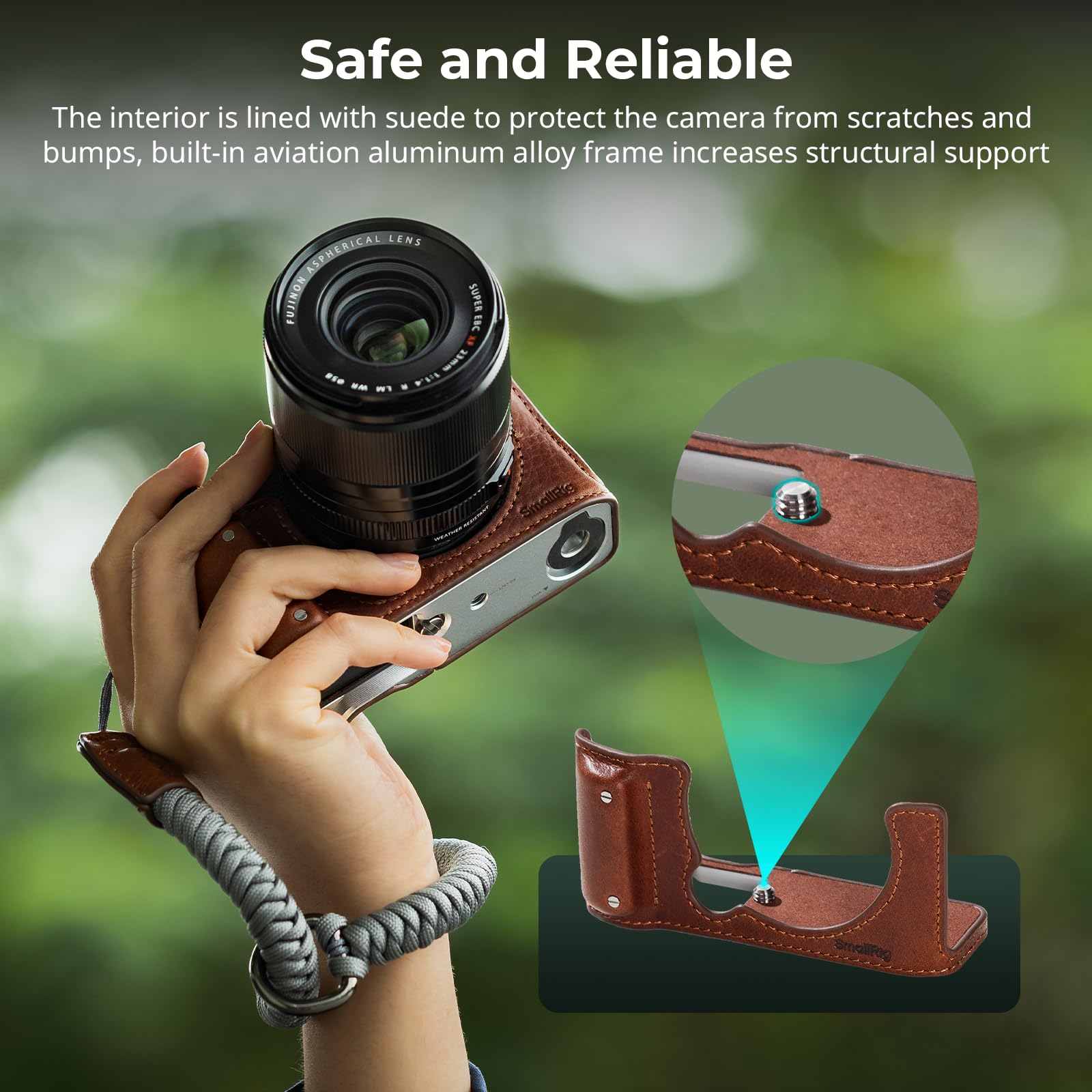 SMALLRIG X-M5 skórzane półetui zestaw do FUJIFILM X-M5, w tym skórzane półetui, pasek na nadgarstek, materiał z prawdziwej skóry, przenośny i chroniący (brązowy) - 4880, Brązowy, Praktyczny