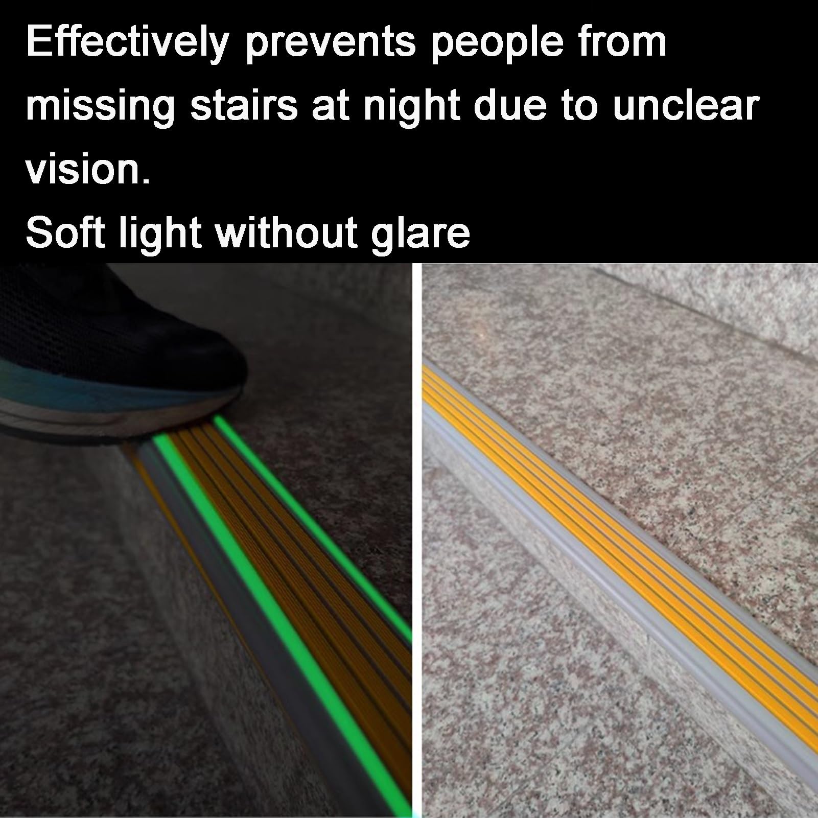 Tiras antideslizantes para peldaños de escalera con tiras reflectantes, autoadhesivas, para uso en exteriores e interiores, color amarillo, paquete de 3 protectores de margen antideslizantes de 50 x