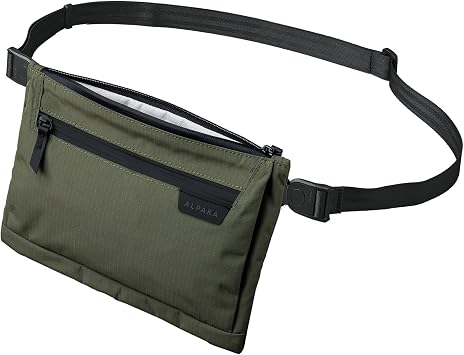ALPAKA Zip Pouch Max V2 - Green Axoflux 210D Water Resistant Fabric, Weatherproof YKK Zippers,Front Zip Pocket, Compact Men Sling Bag - Passport Holder & Travel Wallet Pouch for Family Men