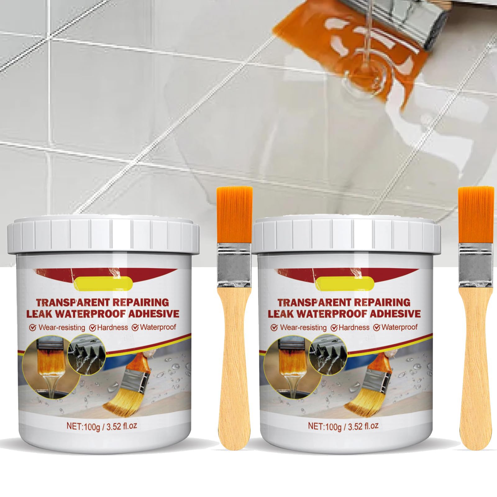 Excefore Transparent Waterproof Coating, Invisible Waterproof Agent Transparent Repairing Leak Waterproof Adhesive, Clear Waterproof Seal Liquid for Indoor & Outdoor (100g*2PCS)