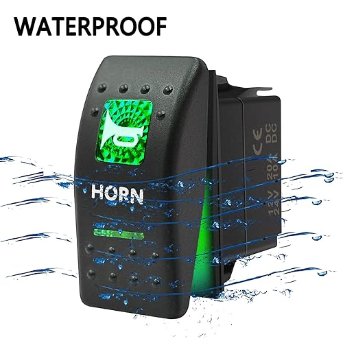 Miniatura 7 de Interruptor basculante impermeable con botón de bocina momentánea, luz LED verde de encendidoapagado, 12 V, 20 amperios, 24 V, 10 amperios, 5 pines