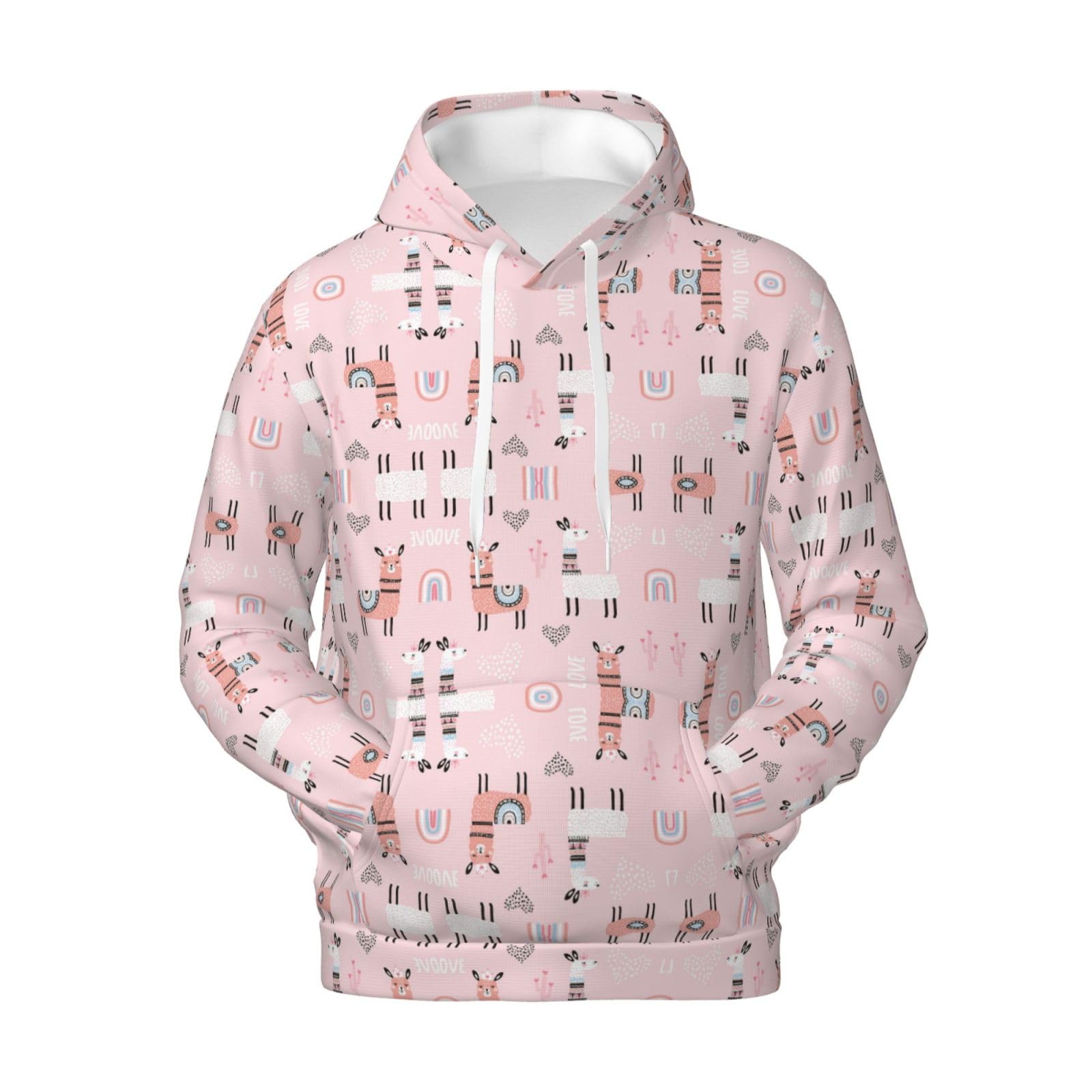 Męska lama. Bluza z kapturem z nadrukiem, casualowa grafika z nadrukiem bluzy z kapturem z kieszenią