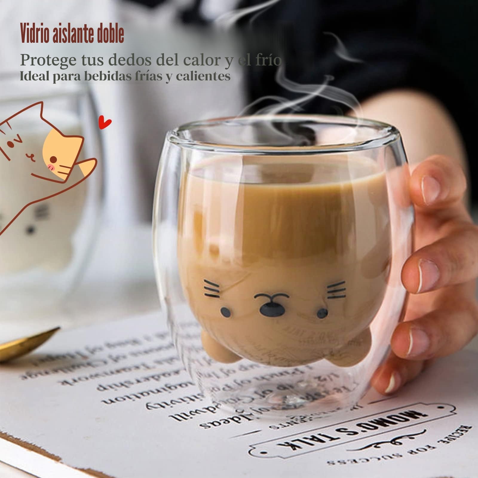Vasos Térmicos de Doble Pared de Espresso para Té y Capuchino, 4pcs Tazas de Café de Cristal y de Vidrio avec Cuillère et Dessous de Verre