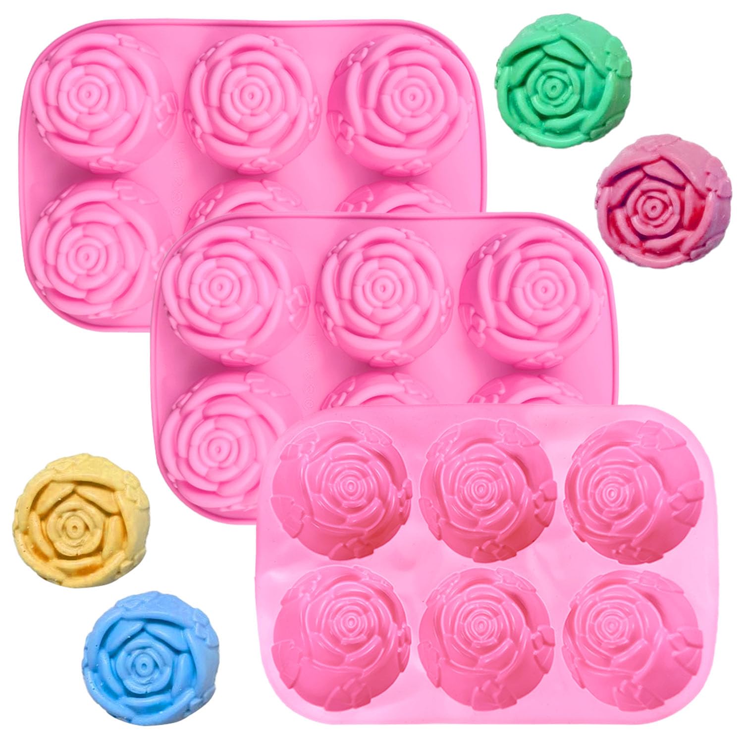 Moule Silicone Fleur 3pcs - Moules à Gâteau En Forme De Rose Pour Glaçons, Savon, Pudding Et Gâteaux