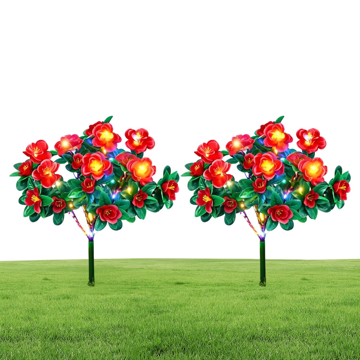 EastHedge Memorial Garden Bloom Lights – Solar-Powered & Weatherproof, Featuring Ultra-Realistic Artificial Petals, Solar Azalea Flowers Light, Flores Solares para Cementerio (2*Red)