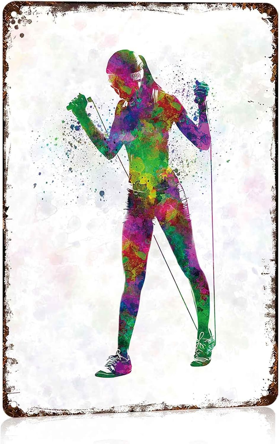Colorful Watercolor Fitness Woman Metal Sign 8 x 12 Inch
