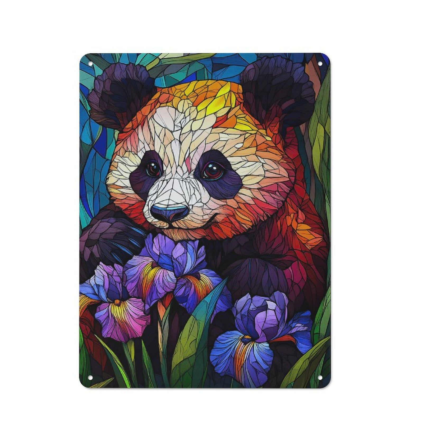 Junmoney Stained Glass Panda Rustic Metal Wall Decor 40X30cm, Rustic Metal Sign For Farmhouse Kitchen, Pantry Or Dining Area