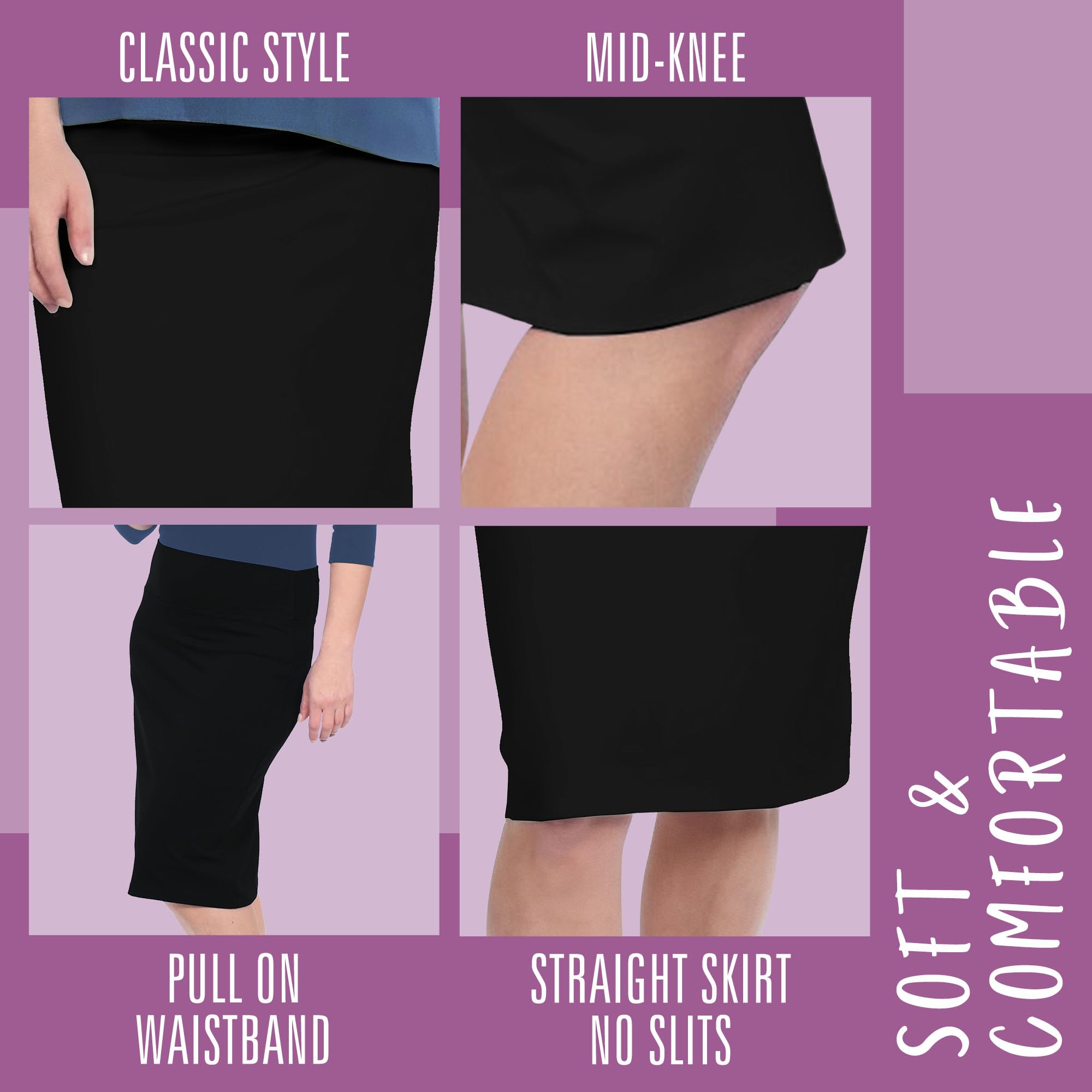 Kosher Casual Bescheidener knielanger Bleistiftrock für Frauen aus leichtem Baumwoll-Spandex
