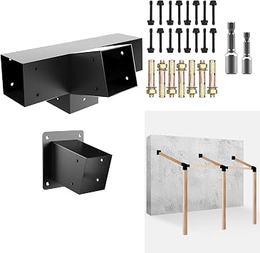 Pergola Slanted Roof Bracket kit,3-Way 15-Degree Right Angle Corner Bracket with Wall Mount Post Base for 4x4 Actual3.5 x3.5 Lumber for Pergolas/Gazebos,Porchs - 2Pack