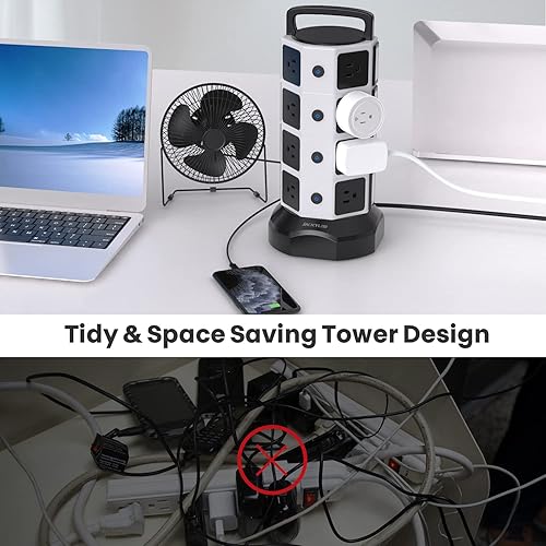 Miniatura 8 de Regleta múltiple de 3000W, 18 tomas de corriente con 4 ranuras USB y cable con certificación UL de 6.5 pies, protector contra descargas, estación de