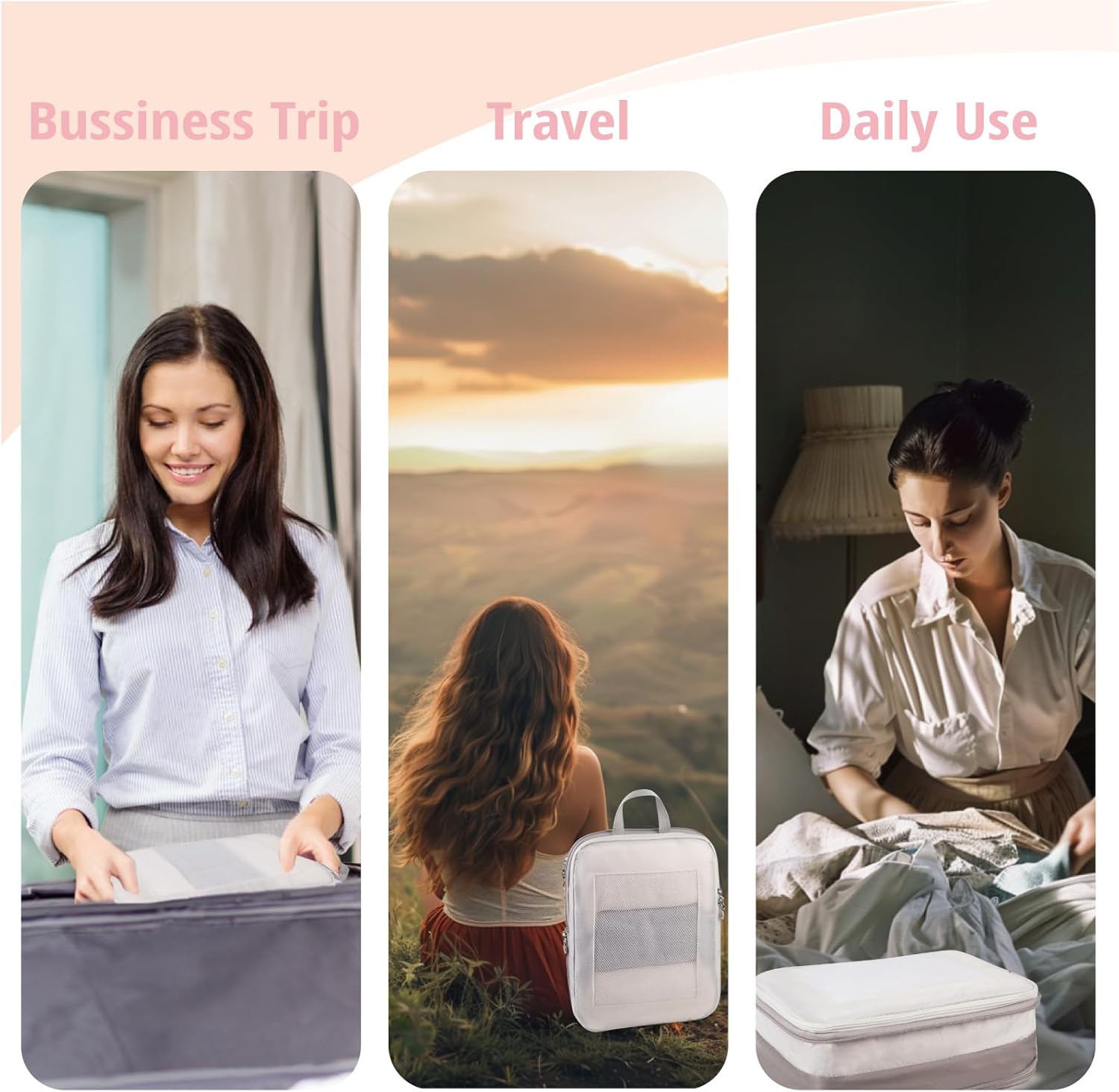 Expandable Double-Sided Compression Packing Cube,3 Set Lightweight Double Deck Organizer Bag Carry on Luggage Backpack Suitcases,Women Travel Accessories for Separate Clean and Dirty Clothes - Image 2