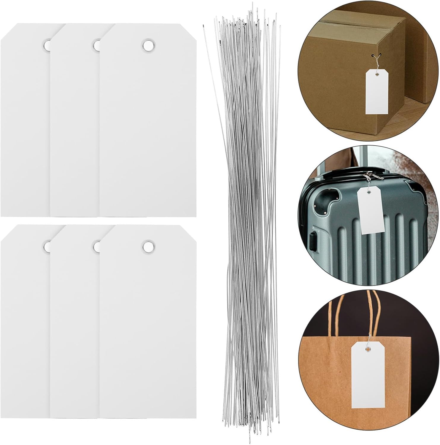 Healeved 100pcs Blank PVC Luggage Tags with Wire, Writable Shipping Labels for Suitcases and Backpacks, 6x12cm White Travel Identification Tags for Bulk Packaging and Logistics