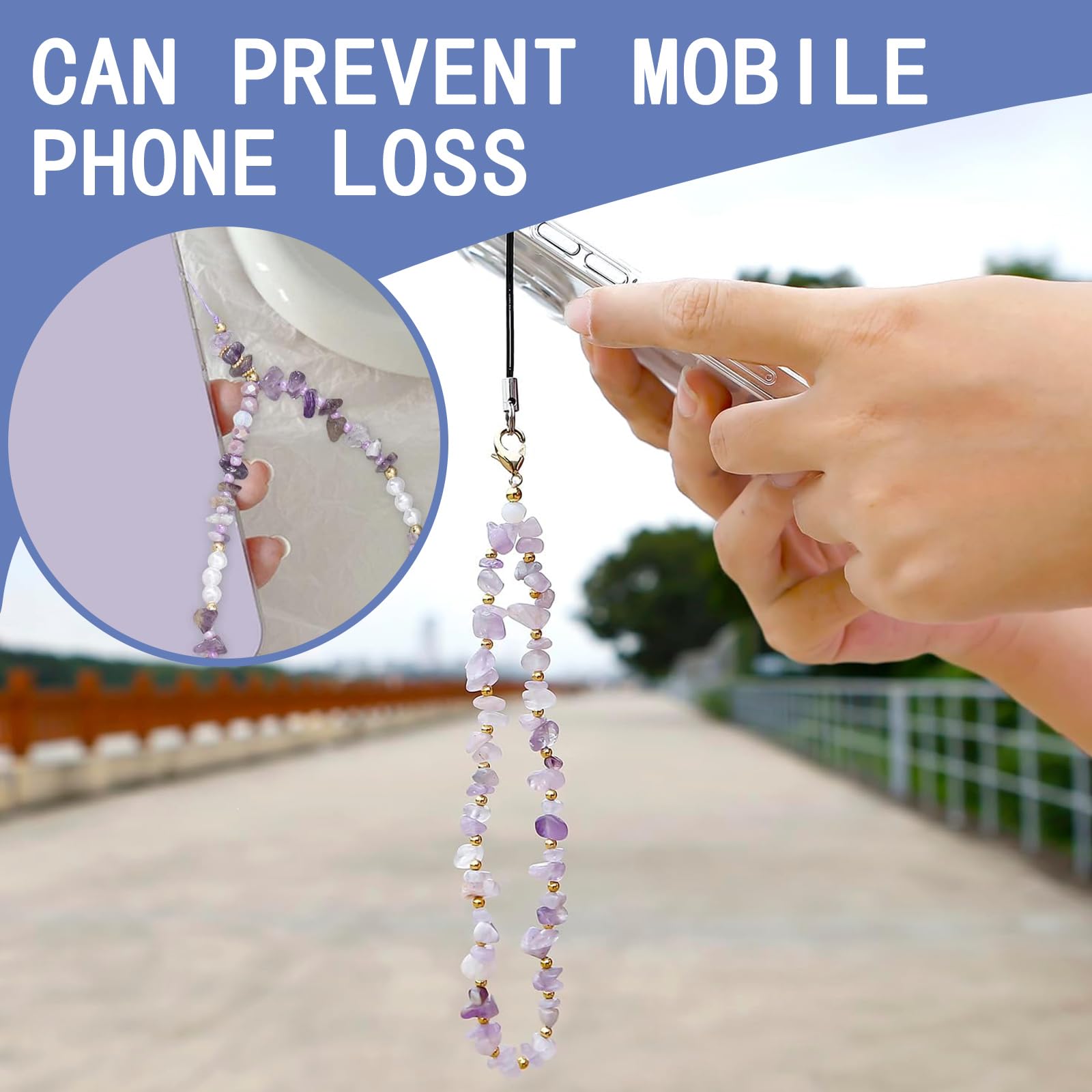 Bracelet téléphone Charme de corde, Dragonne perlée, Sangle chaîne fleur de cristal perlée Anti-perdus