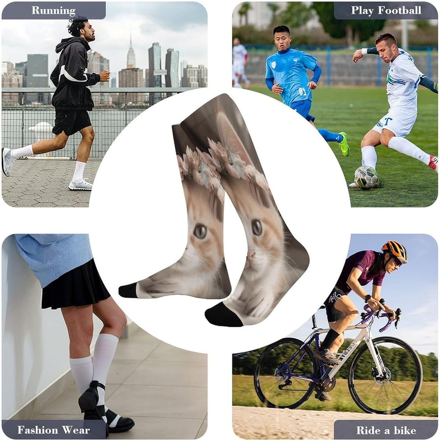 Sweet Animals Cute Cat Compression Socks for Men Women | Funny Novelty Knee High Socks, Breathable Cozy Soft Football Sock, Over The Calf Socks for Casual Work Athletic Sock & Gifts