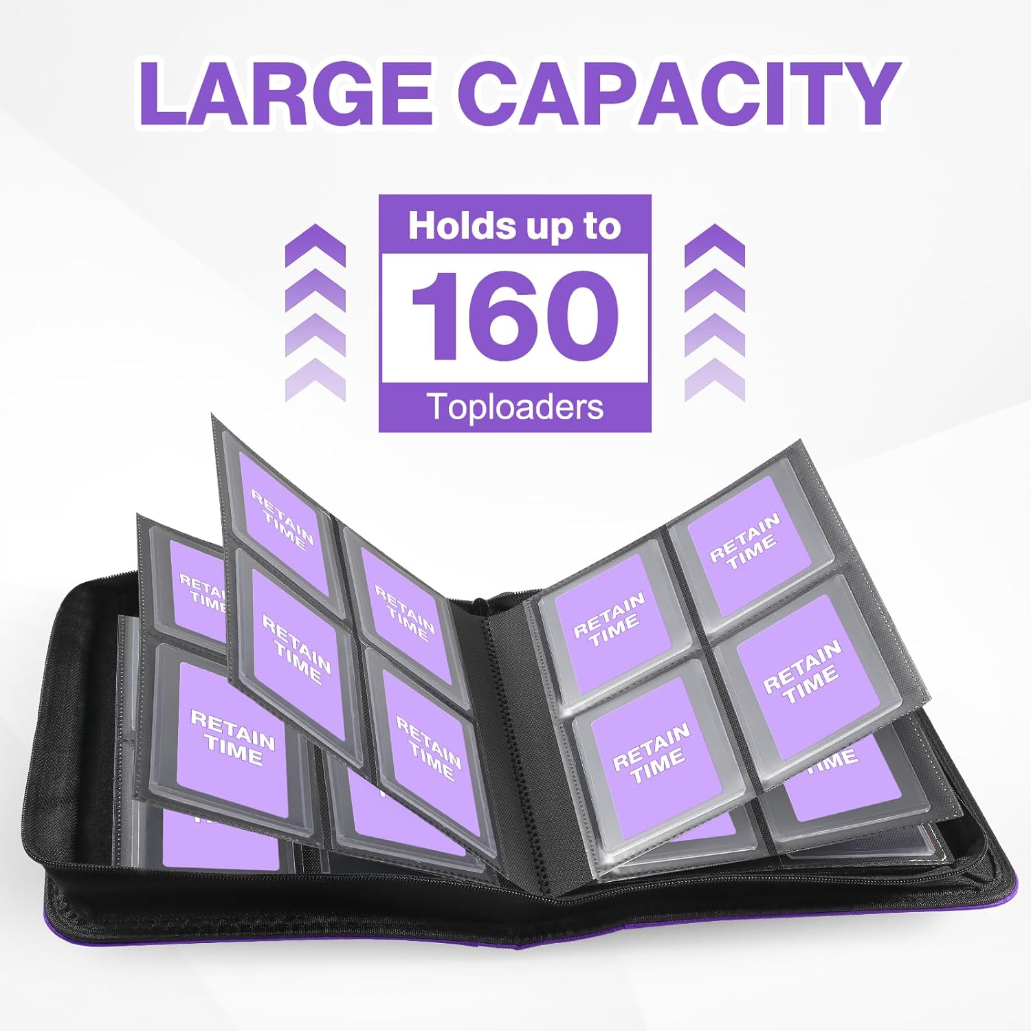 Toploader Binder, Holds 160 Toploaders, 100 Toploaders INCLUDED, 4-Pocket PU Cover Top Loader Binder for 3" x 4" Rigid Toploader, Ringless Double-Sided Toploader Card Binder for TCG, Sport Cards