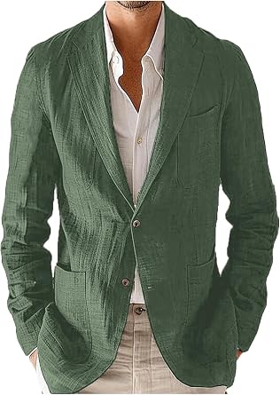 VENNYNG Mens Linen Blazer Beach Wedding Casual Sport Jacket Tailored Fit Solid Colored Half-Lined Two-Buttons