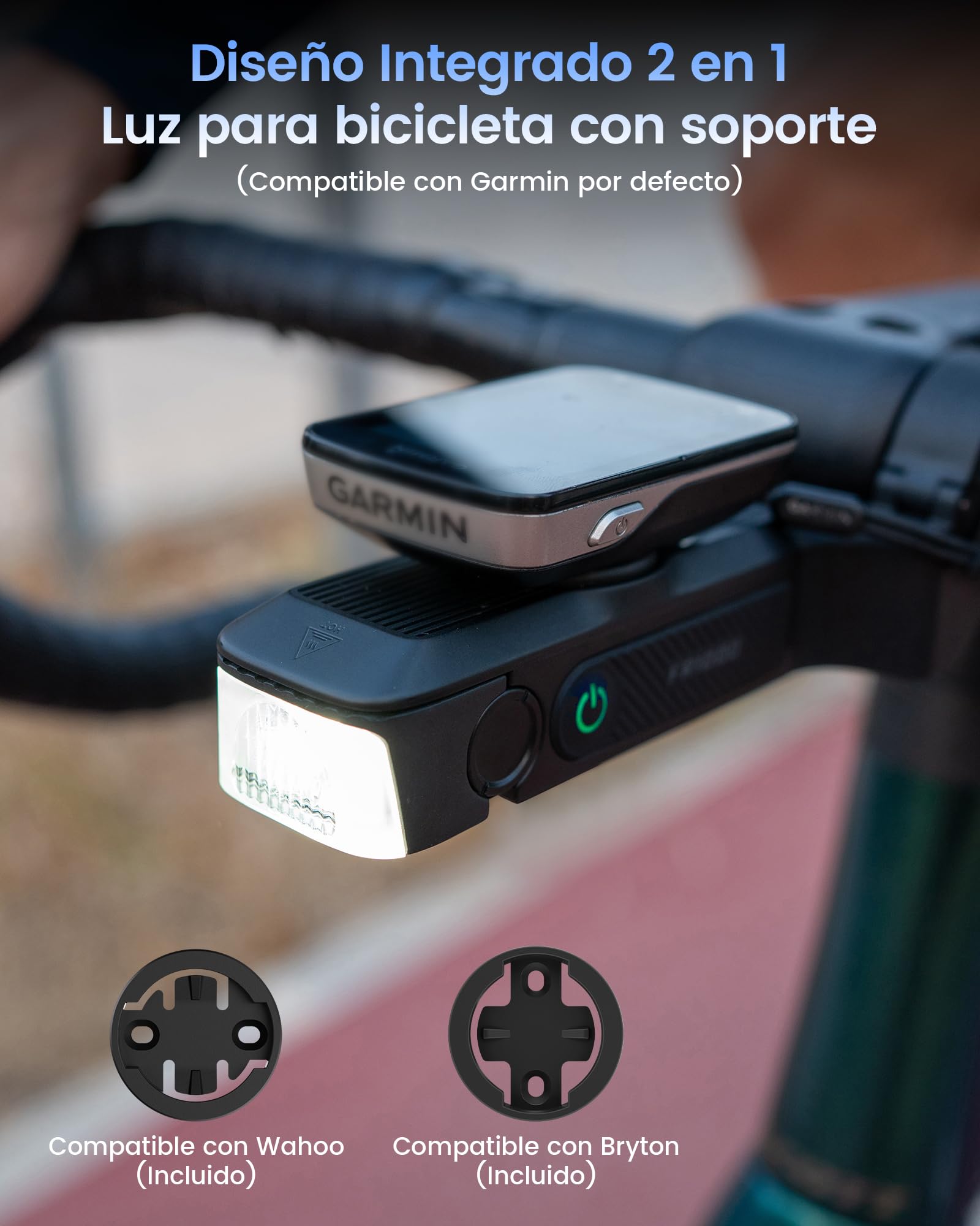 RAVEMEN FR1000 Faro Delantero Bicicleta para Iluminación Nocturna y Visibilidad Diurna Compatible con Garmin/Wahoo/Bryton Ciclocomputadores, Luz y Soporte Integrados, Encendido/Apagado Automático