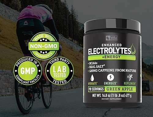 Miniatura 7 de Bebida de recuperación de electrolitos en polvo + energía (90 porciones  manzana verde) con sal real + BCAA suplemento de electrolitos sin azúcar